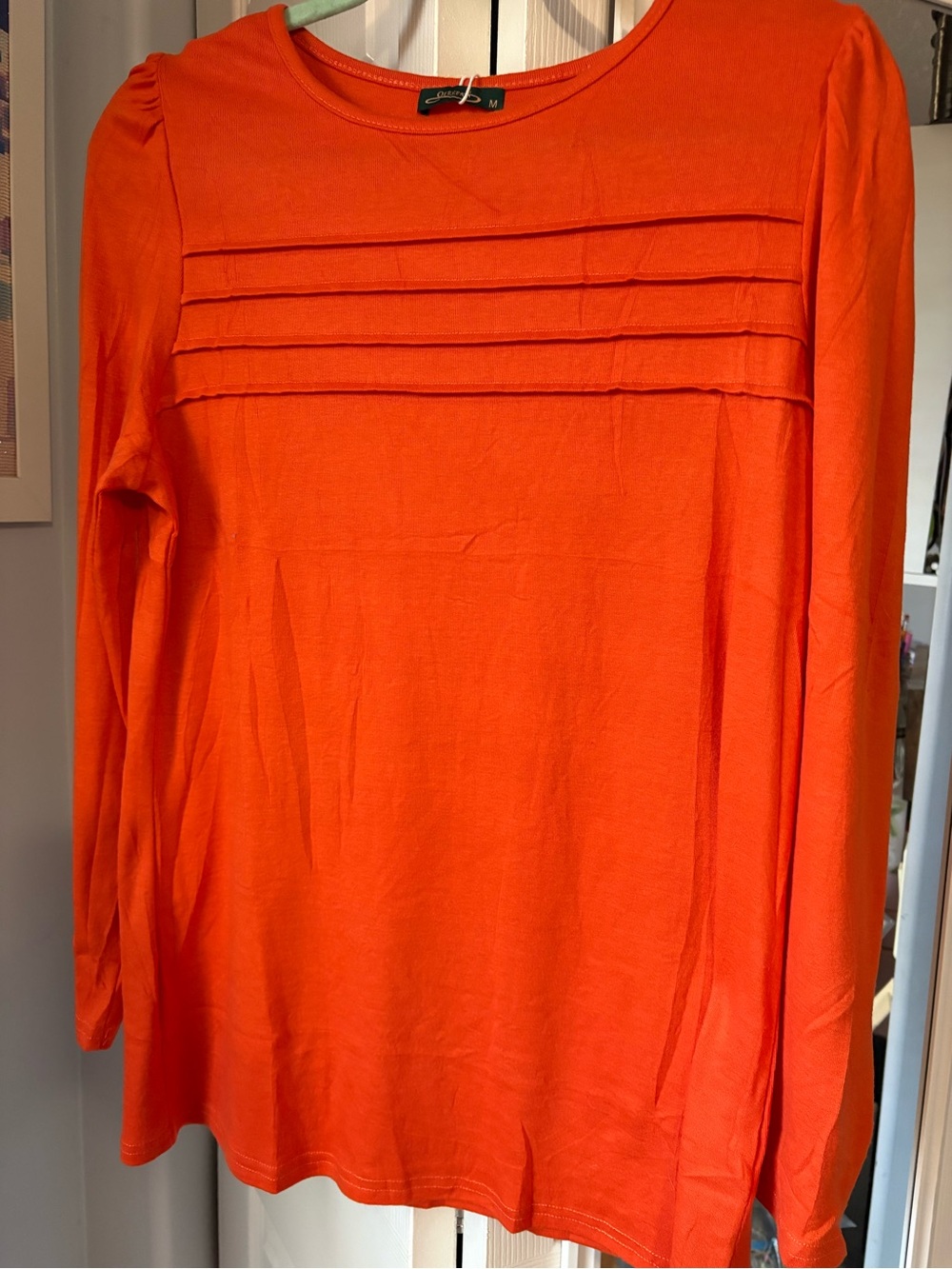 Women's Long Sleeve Pintuck Front Top - Orange